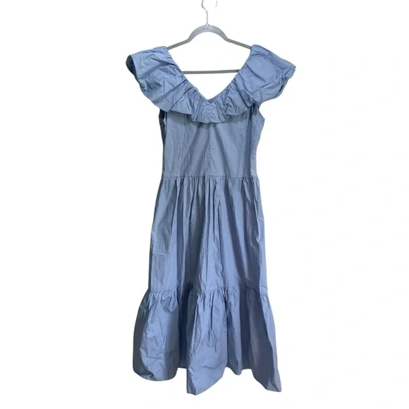 English Factory Midi Dress Womens S Blue V Neck Tiered Ruffle Quiet Luxury New - Picture 4 of 12